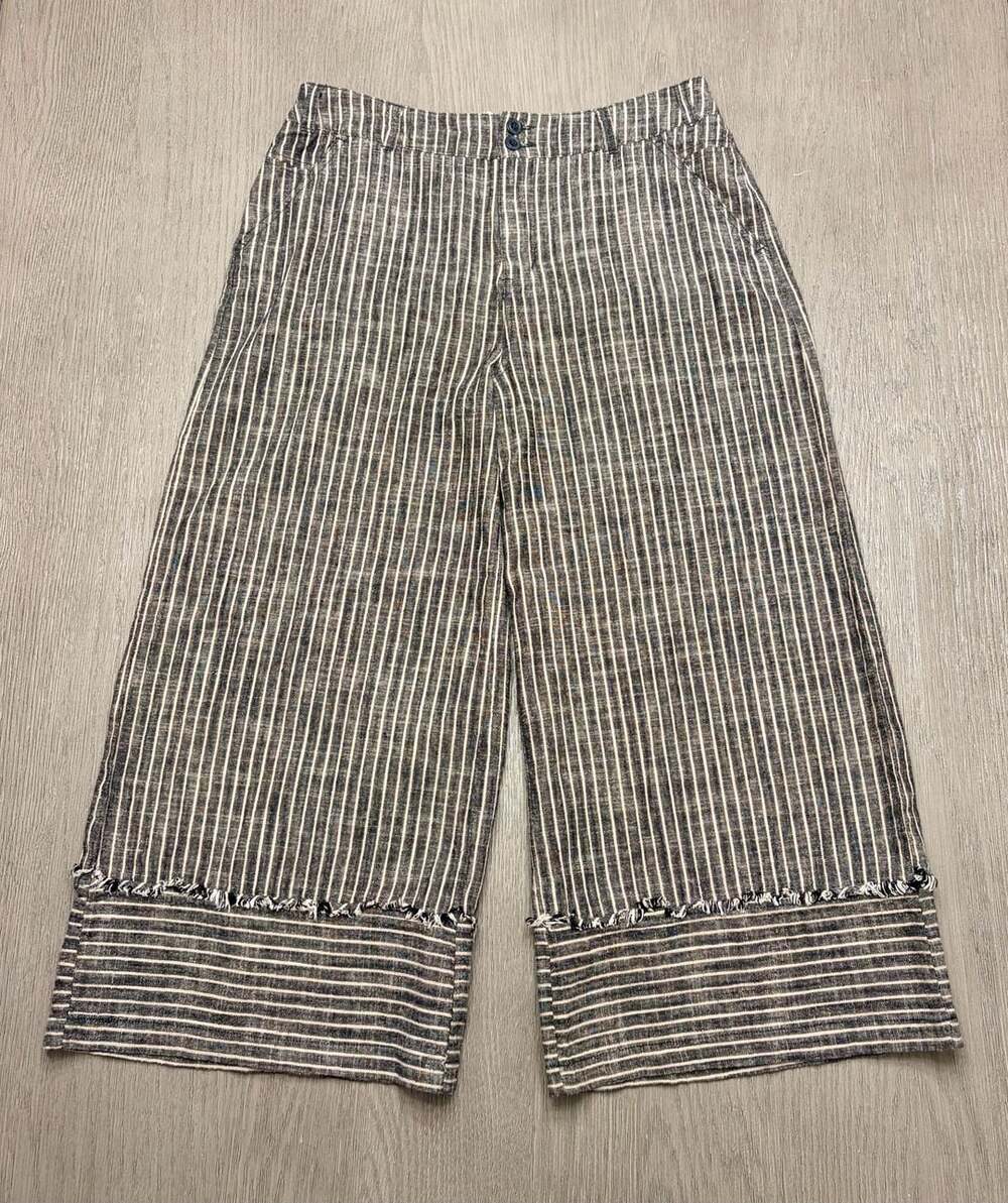 NWOT Sundance Striped Wide Leg Pants Size 10 Linen Cotton Crop Raw Hem